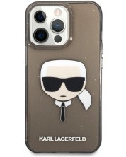 Калъф Karl Lagerfeld - Glitter Karl Head, iPhone 13 Pro, черен